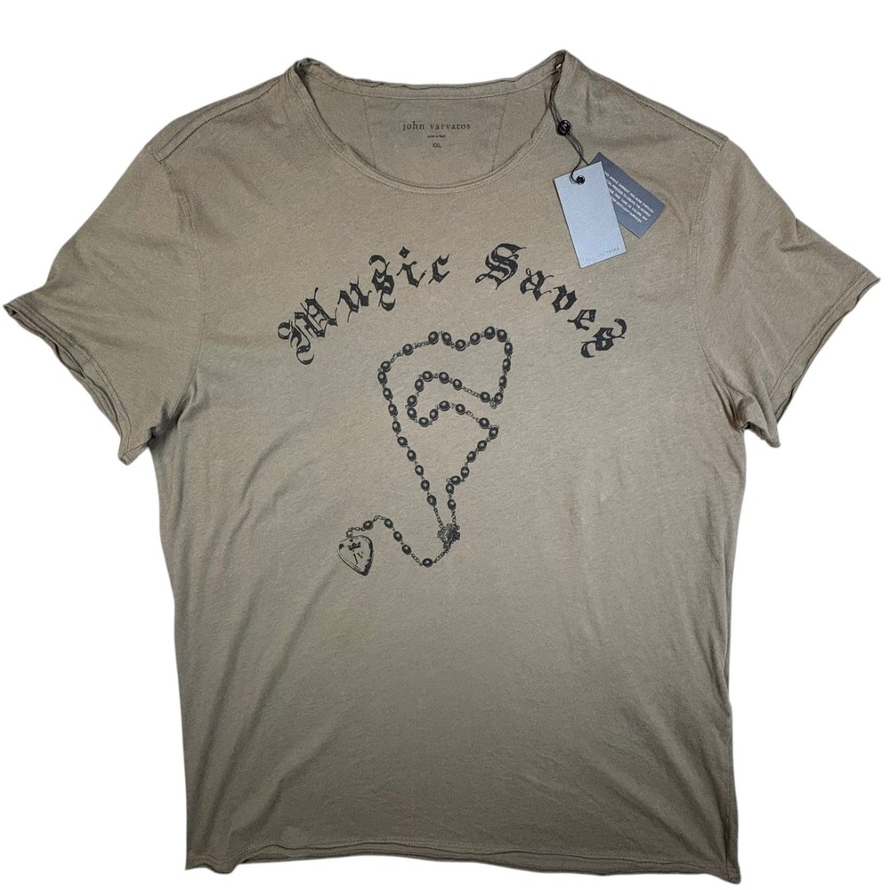 John Varvatos Graphic Music Saves T-Shirt Mens XXL Teakwood Organic Cotton NWT